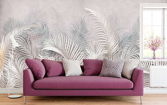 Фотообои - Розово-серые пальмовые листья снизу вверх