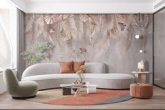 Wall Mural - Tropical leaves with birds