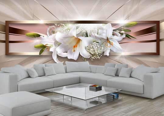3D Wallpaper - White lily on a burgundy background.