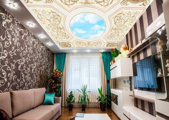 Wall Mural - Beige patterned ceiling with a view of the sky