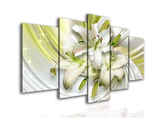 Modular picture, White lily on a green background., 108 х 60