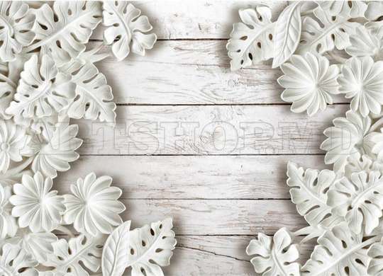 Wall Mural - Leaves and white flowers