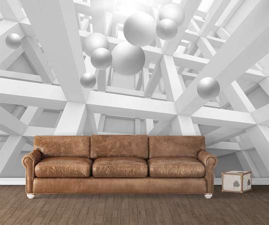 3D Wallpaper - White balls in 3D space