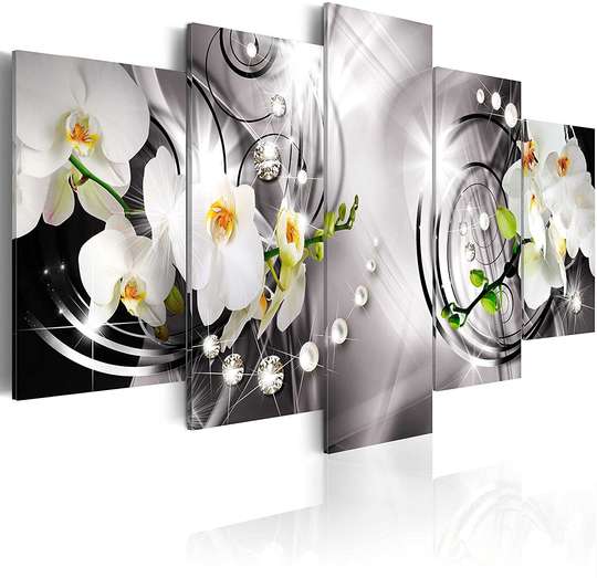 Модульная картина, Белые орхидеи на сером фоне, 108 х 60