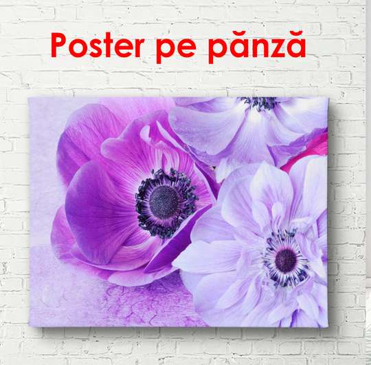 Постер - Фиолетовые весенние цветы, 90 x 45 см, Постер в раме