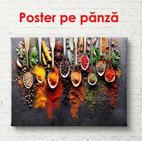 Poster - Seasonings in spoons, 90 x 60 см, Framed poster