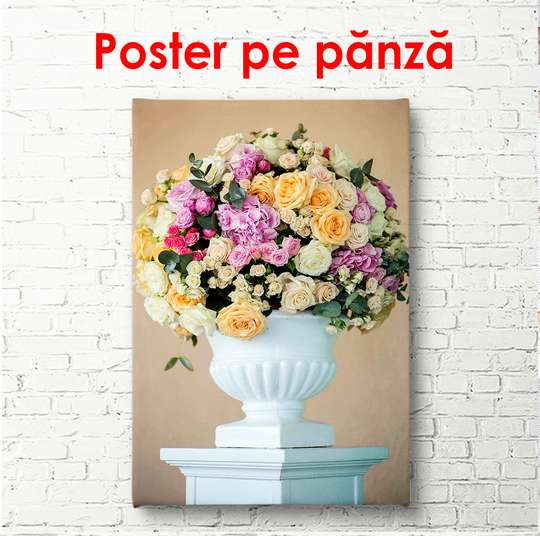 Poster - Vase with flowers on a light background, 60 x 90 см, Framed poster
