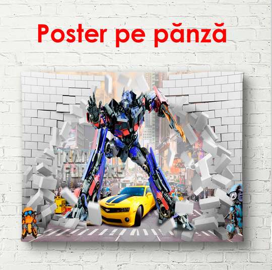 Poster - Transformerul albastru într-un oraș, 90 x 60 см, Poster înrămat