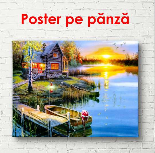 Постер - Хижина у пруда, 45 x 30 см, Холст на подрамнике