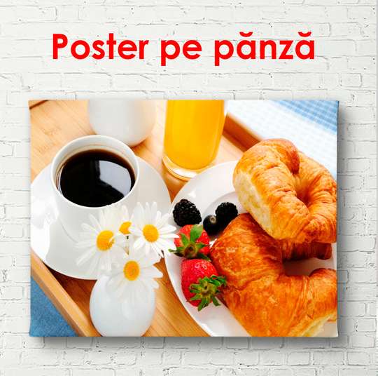 Poster - Cafea cu croissant, 90 x 60 см, Poster înrămat