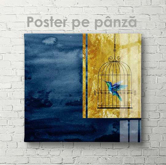 Постер - Птичка в клетке, 40 x 40 см, Холст на подрамнике, Абстракция