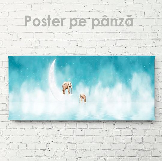 Poster, Elefanții pe lună, 60 x 30 см, Panza pe cadru