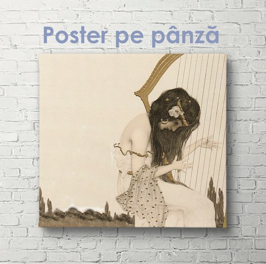 Poster, Fată care cântă la harpă, 40 x 40 см, Panza pe cadru