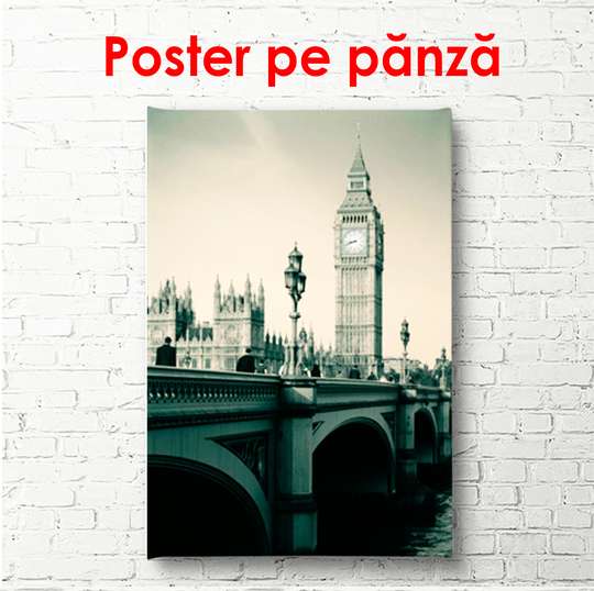 Постер - Черно белый Лондонский мост, 45 x 90 см, Постер в раме, Черно Белые