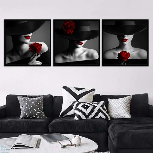 Poster - Lady with a flower, 80 x 80 см, Framed poster on glass, Sets