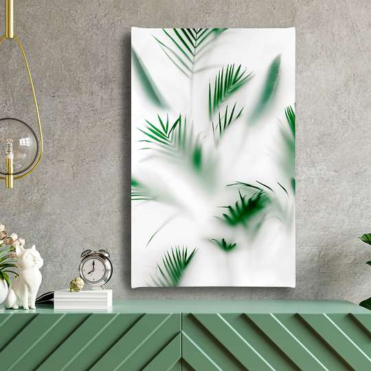 Poster, Frunze verzi de palmieri în ceață, 30 x 60 см, Panza pe cadru
