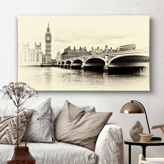 Постер - Фотография Лондонского моста, 60 x 30 см, Холст на подрамнике, Винтаж