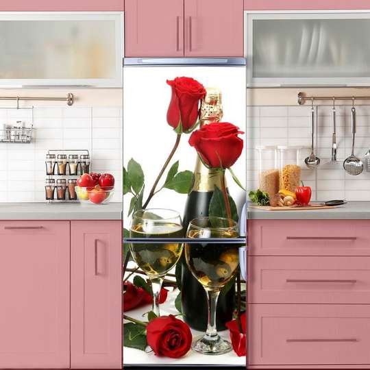 3Д наклейка на дверь, Розы и шампанское, 60 x 90cm, Наклейка на Дверь