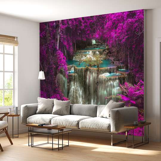 Wall mural - The waterfall and the trees with pink leaves