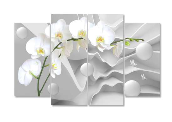 Modular picture, Orchid on 3D white background., 198 x 115