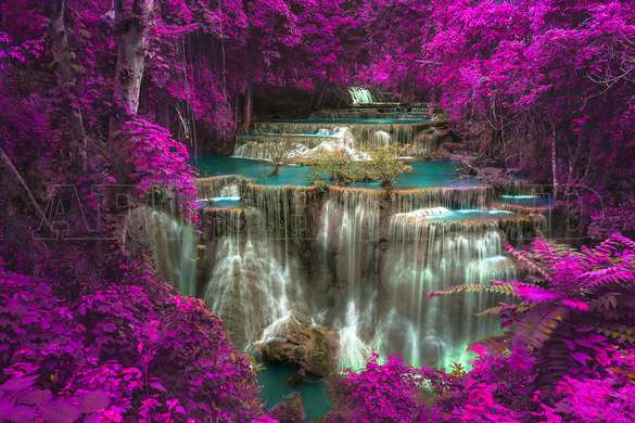 Wall mural - The waterfall and the trees with pink leaves