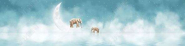 Poster - Elephants on the moon, 60 x 30 см, Canvas on frame