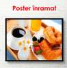 Poster - Coffee with croissant, 90 x 60 см, Framed poster on glass, Food and Drinks