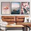 Постер - Фламинго, море и цветы, 30 x 45 см, Холст на подрамнике, Наборы