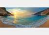 Wall Mural - Sunset on the beach with mountains in the background