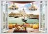 Stickere pentru pereți - Fereastra cu vedere spre gondolele din Veneția, Imitarea Ferestrei, 130 х 85