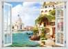 Wall Decal - Window with city view on the water and boats, Window imitation