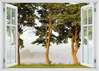 Stickere pentru pereți - Fereastra cu vedere spre trei copaci, Imitarea Ferestrei, 130 х 85