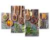 Tablou Pe Panza Multicanvas, Ierburi și condimente aromate în linguri de lemn, 100 x 68