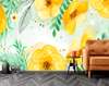 Wall Mural - Yellow flowers with green leaves on a gentle background