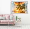 Wall Sticker - 3D window with sea view at sunset, Window imitation