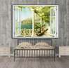 Wall Sticker - Window overlooking the city with a mountain in the background, Window imitation