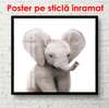 Poster - Pui de elefant pe un fundal alb, 100 x 100 см, Poster inramat pe sticla, Minimalism