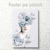 Poster - Wreath of pale blue flowers, 60 x 90 см, Framed poster on glass, Black & White