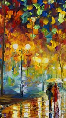 Poster - Walk in the autumn park in the rain, 30 x 60 см, Canvas on frame