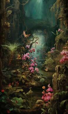 Poster - The path through the depths of the forest, 45 x 90 см, Framed poster on glass, Botanical