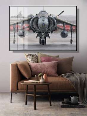 Poster - Avion militar, 90 x 60 см, Poster inramat pe sticla