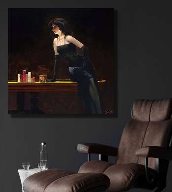Постер - Девушка в черном наряде, 40 x 40 см, Холст на подрамнике, Живопись