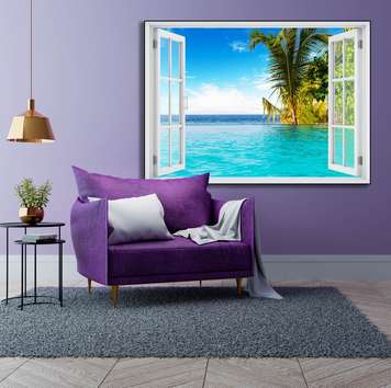 Wall Sticker - 3D city view window surrounded by water, Window imitation