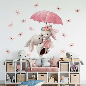 Wall decals, Bunnies under umbrella