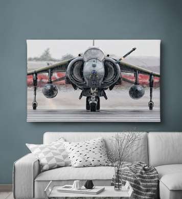 Постер - Самолет Истребитель, 45 x 30 см, Холст на подрамнике