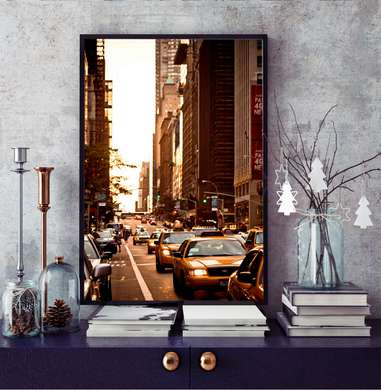 Постер - Движение автомобилей в городе, 60 x 90 см, Постер в раме, Города и Карты