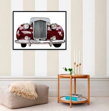 Постер - Бордовый автомобиль на белом фоне, 90 x 60 см, Постер в раме, Транспорт