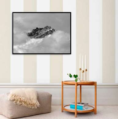 Poster - Peisajul montan alb-negru, 90 x 60 см, Poster înrămat, Alb Negru