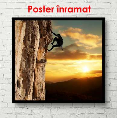 Poster - Alpinistul la apus, 100 x 100 см, Poster înrămat, Natură