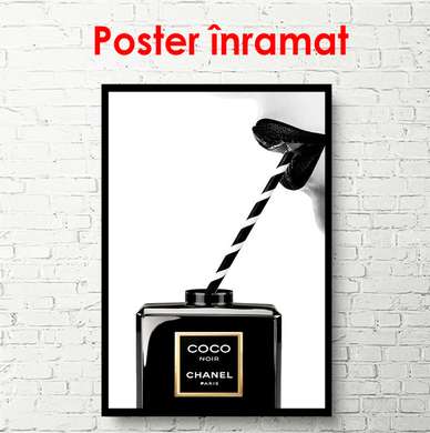 Постер - Духи Коко Шанель, 30 x 60 см, Холст на подрамнике, Черно Белые